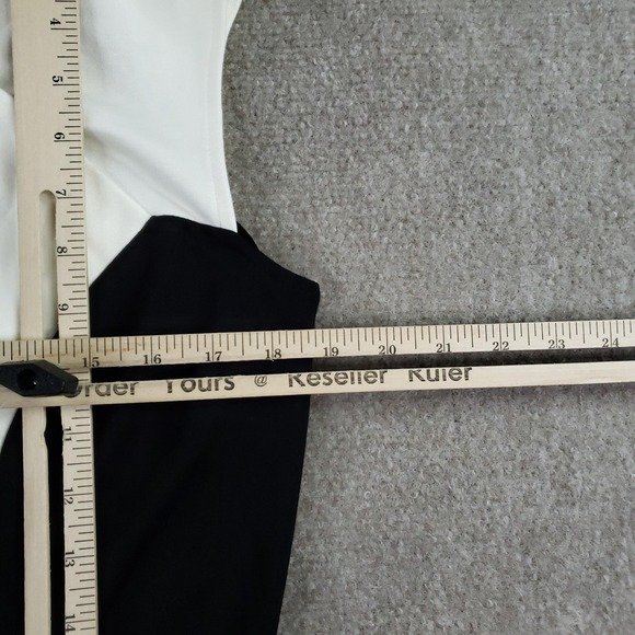 Frank Lyman Dress Womens 16 Black White Colorblock Pleated Sheath Lined Stretch - Picture 3 of 14